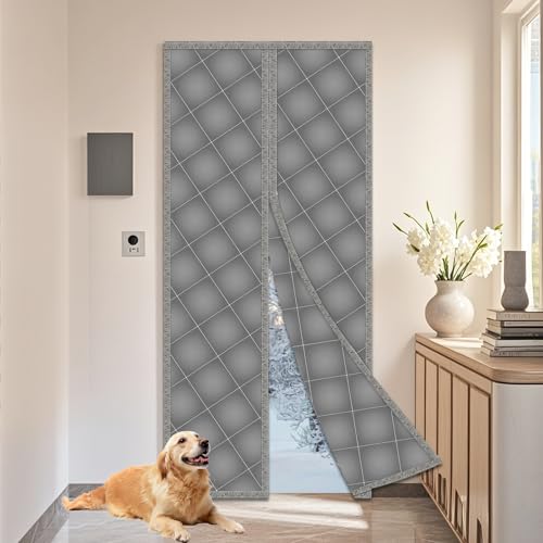 KUHAWL 90 x 210 cm Thermo Türvorhang Kälteschutz Magnet Wärmeschutzvorhang Tür Verdickter Oxford Stoff Thermvorhang Tür Winddicht Kälteschutzvorhang für Balkontür Terrassentür Wohnzimmer (Grau)