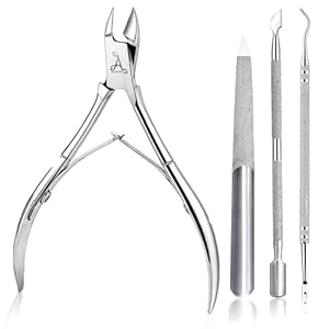 4 Pcs Cuticle Remover Tool Set with Cuticle Pusher and Cuticle Nippers, Multi-Purpose Stainless Steel Cuticle Clippers for Manicure Pedicure at Home & Spa