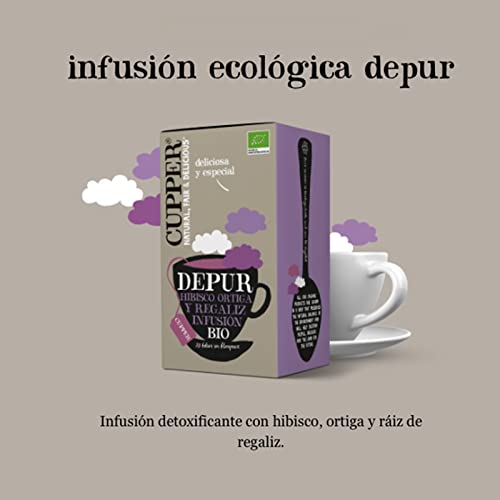 CUPPER - Bolsitas De Infusiones Ecológicas Depur - Propiedades Depurativas Y Diuréticas - Contiene Hibisco, Ortiga Y Raíz De Regaliz - Apto Para Vegano, 20 Unidad ( Paquete De 4) - imagen 4