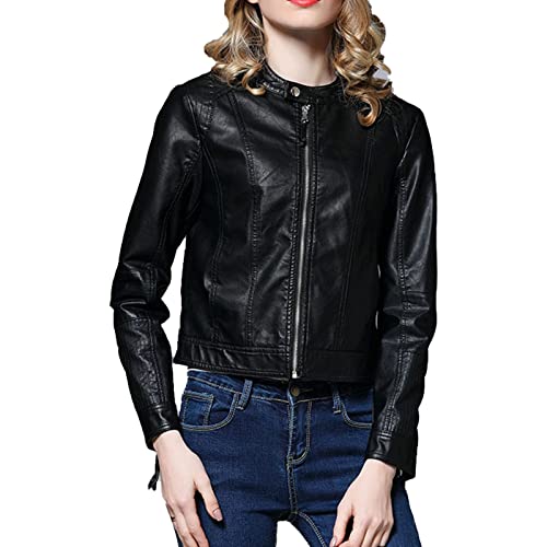 Veste en cuir courte femme DGKaxiyaHM manteau de moto ajusté