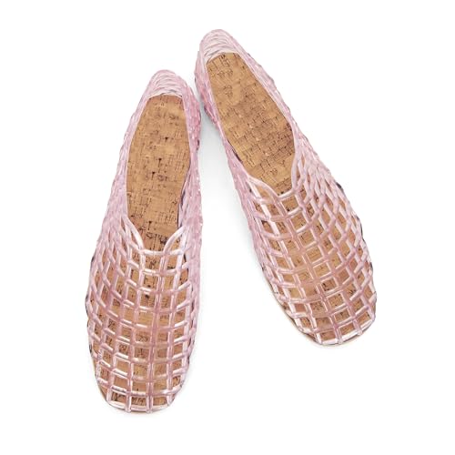 Image of Jelly Mesh Ballet Flats for Women Fishnet PVC Clear Hollow Jellies Sandals Comfortable Beach Ballerina Flats Shoes