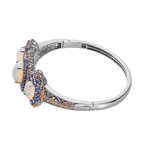 Shop Lc Opal Blue Tanzanite Oval 925 Sterling Silver Vermeil Yellow Gold Platinum Plated Bangle Cuff Bracelet For Women Jewelry Gifts Size 7.25" Ct 9.57 Boho Western Birthday Gifts #TOP3