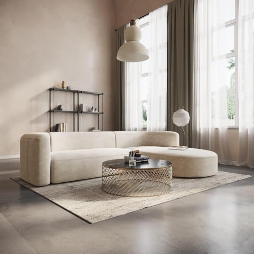 Image of Rosewood ! Modern Classic L Shape Sectional Chesterfield Style 4 Seater Sofa Set with Pillows for Living Room, Bedroom and Office, Office, and Hallway Colour (L-Shape Right Chaise, Beige)