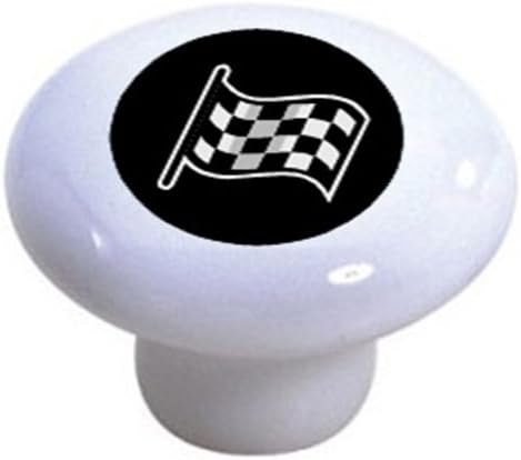 Set of 2 Black Checkered Flag Ceramic Cabinet Drawer Knobs