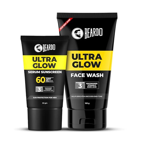 Image of Beardo Glow Mode on Kit | Ultra Glow Serum Sunscreen & Facewash | Hydrated and Refreshing | Brightening and Glowing Skin |Deep Cleansing & Nourishment | Suitable for All Skin Types - Set of 2
