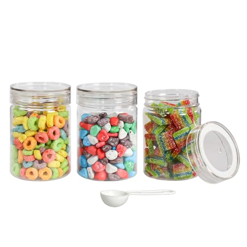 Image of PEARLPET Plastic Containers for Kitchen Storage | Plastic Container Set with Spoon | BPA-Free, Stackable Jars | Transparent, 300 ML (Set of 3)
