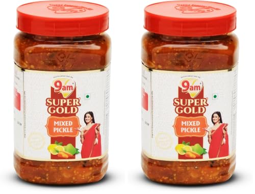 Image of 9AM Super Gold Mixed Pickle 900g - Spicy & Tangy Blend of Traditional Indian Pickles (Pack of 2)