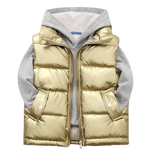 Girls Boys Puffer Vest Hoodie 2 Piece Winter Quilted Lapel Padded Sleeveless Zip Jacket Pullover Sets Teen Warm Outfits