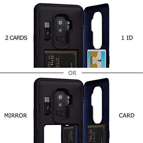 Toru Cx Pro Case For Galaxy S9 Plus, With Card Holder | Slim Protective Shockproof Cover With Hidden Credit Cards Wallet Flip Slot Compartment Kickstand | Include Mirror And Usb Adapter - Blue #TOP2