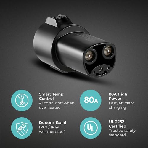 Image of Lectron J1772 to NACS EV Charging Adapter 80A (240V) - Compatible with Tesla Model S /3 /X /Y /Cybertruck and All NACS Electric Vehicles - UL 2252 Certified (Black)