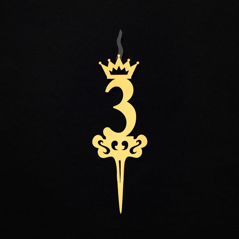 Food Safe Premium Candle Cake Topper for Birthday, Anniversary, and Custom Party Celebrations in Numbers – Gold (Number 3)