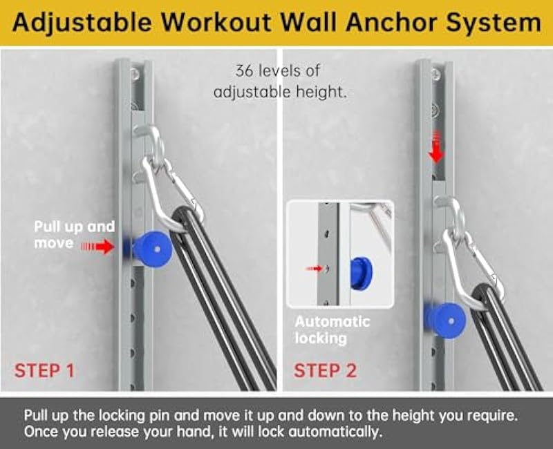 Wall-Mounted Anchor Fitness System - Adjustable, Multi-Functional, Space Saving Home Gym Solution for Strength Training,Adjustable Workout Wall Anchor System Blue