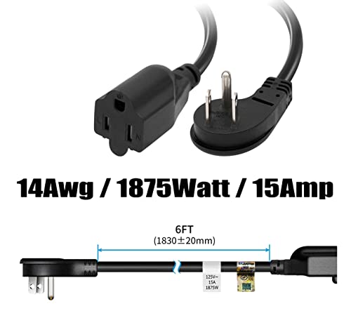 Image of FIRMERST 1875W Flat Plug Extension Cord 6 Feet 14 AWG 15A Black, Pack of 3