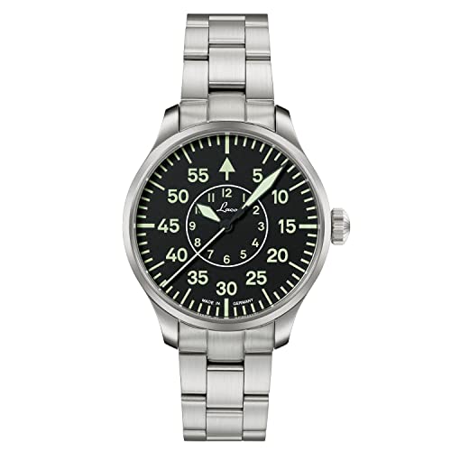 Laco Fliegeruhr, Automatikuhr, Edelstahlgehäuse, Saphirglas, 5 bar, Made in Germany