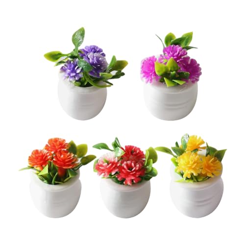 UUYYEO 5 Pcs Miniature Dollhouse Flowers Mini Faux Potted Flowers