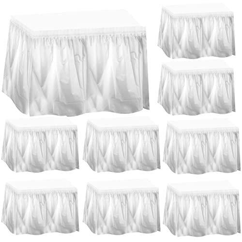 Taicheut 10 Pack 29" X 168" Disposable Plastic Table Skirt White Pleated Tablecloth Skirt For Kitchen, Party, Wedding And Picnic #TOP8