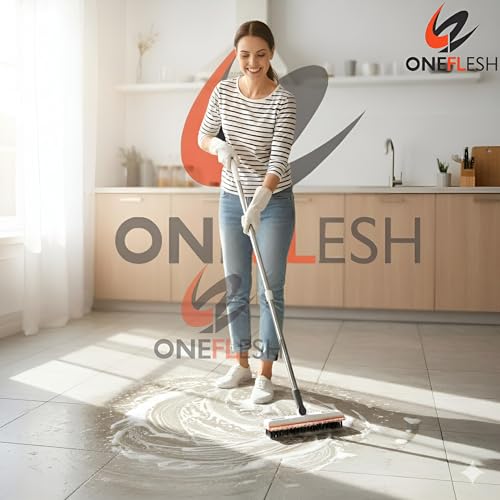 Image of ONEFLESH Bathroom Cleaner Brush 3 in 1 - Long Handle Floor Brush with Wiper for Home Cleaning | Bathroom Tiles Cleaning Brush & Floor Scrub (Heavy Quality) (AD)