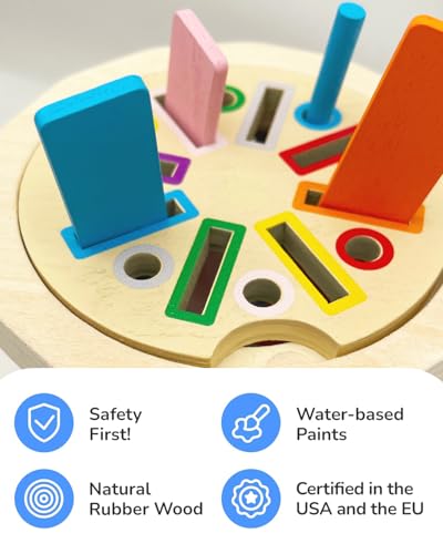 Image of Wooden Sorting Toys Montessori Color & Shape Sorter Preschool Learning Activities Fine Motor Skills Sensory Toys for Toddlers 2-5 Birthday Gifts for Boys and Girls (Colorful-Round)