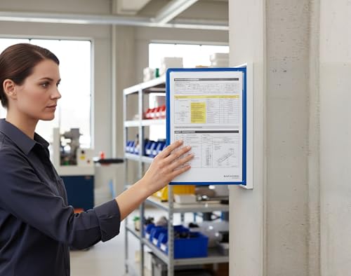 LEVIATAN Wand-Sichttafelsystem A4 | 10 Präsentationstafeln | Platzsparende Wandhalterung aus Metall | Für Büro, Lager und Produktion |Blau
