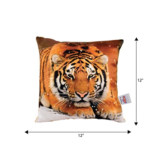 Image of Ultra 12 Inch Cute Royal Tiger Digital Print Cushion Pillow Fully Stuffed Soft Plush Toy for Kids in Multicolour| Animal Toy Birthday | Anniversary | Christmas | Diwali | Home Decor