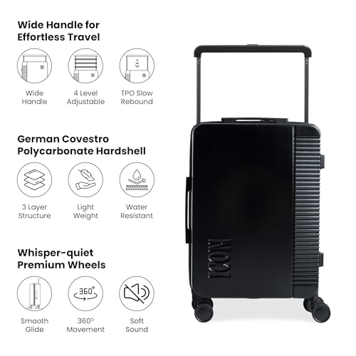 Image of ICON - Signature Polycarbonate (PC) Hard-Sided Cabin Suitcase | Ultra Lightweight & Durable | 8 Spinner Wheels | TSA Lock | Organized Interior | Multiple Colours (Check in - Large, Black)