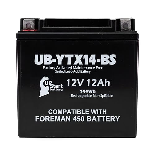 YTX14-BS Replacement For Honda Foreman 450 Battery 1998-2004 - Compatible With Honda TRX450 Fourtrax Foreman S 450 ES 450CC Four Wheeler Quad ATV Batteries TRX 450 Parts - 12V 12AH Maintenance Free