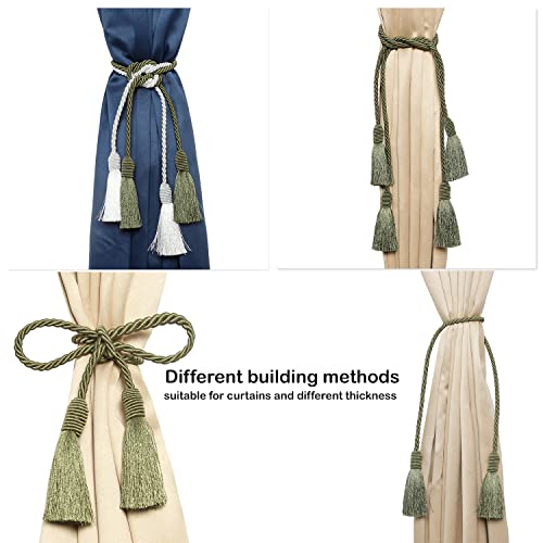 Image of 2 Pack Curtain Tiebacks Handmade Decorative Curtain Holdbacks Rope with Tassel - Green