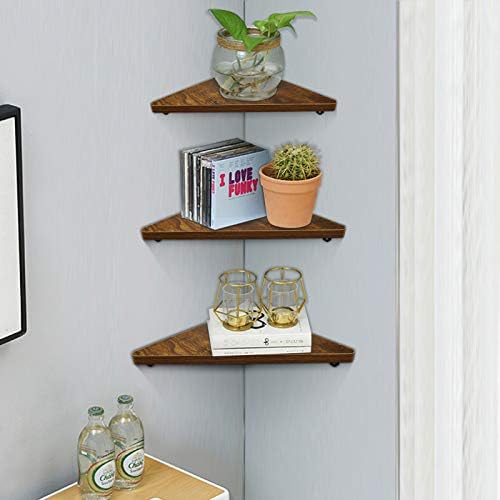 HORLIMER Floating Corner Shelves, Set of 6, Rustic Wood Wall Mounted Shelves for Bathroom Kitchen Bedroom Living Room Office Nursery, Home Decor
