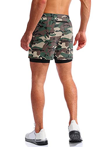 Image of Pudolla Men's 2 in 1 Running Shorts 5 inch Quick Dry Gym Athletic Workout Shorts for Men with Phone Pockets