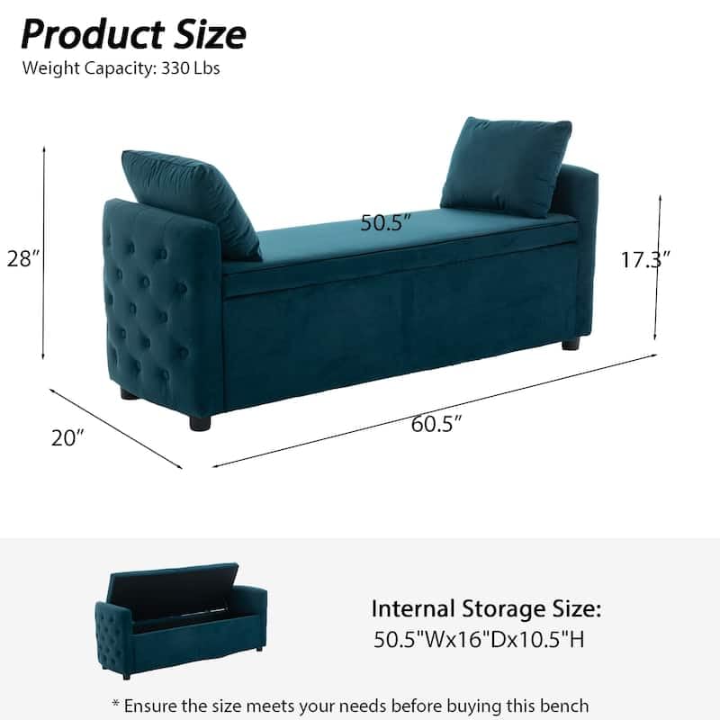 Fabrique Bedford 2 Seater Velvet Ottoman Bench with Storage (Teal Green) | Multipurpose Storage Chest for Living Room, Bedroom & Hall | Sofa Bench for Seating & Organization 4