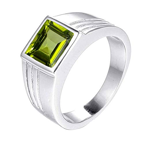 Jewelryonclick Natural Peridot Silver Rings For Men Rectangle Shape Gemstone Chakra Healing In Size 9.5 #TOP16
