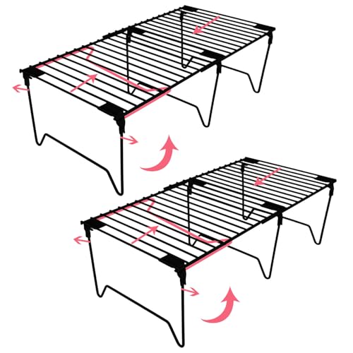 BUWZUJR 1/2-Piece Set freezer organizer,Stackable Cabinet Organizer Shelves,Foldable Pantry Shelf,Plate, Dish,Rustproof Metal Storage Organizer