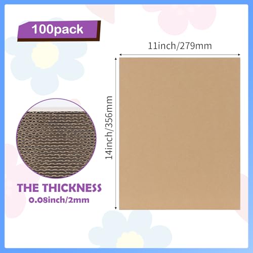 Image of RLAVBL 100 Pack 11x14 Corrugated Cardboard Sheets, Flat Cardboard Inserts for Shipping, Mailing, Packing, DIY Crafts