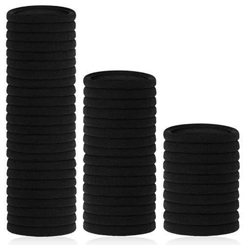 Hair Ties for Thick Hair, Paxcoo 50 Pcs Hair Ties in Bulk Black Thick Hair Elastics Hair Bands Ponytail Holder Seamless Bands for Women Thick Hair