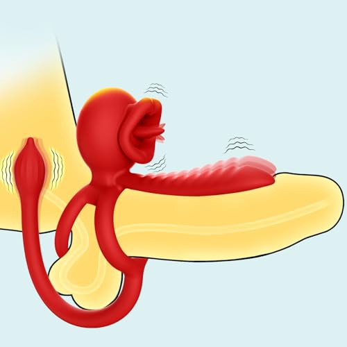 BFAZON Couples Sex Toys Vibrating Cock Ring, 3-in-1 Dual Cock Ring Vibrator 9 Modes for Clitoral Stimulator with Tongue Licking, Silicone Vibrating Penis Ring Adult Sex Toys for Mens Vibrator