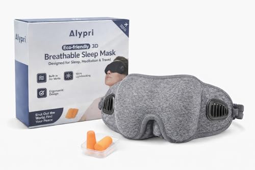 Alypri Contoured Sleep Eye Mask with Ventilation – Soft, Lightweight & Breathable Eye Cover for Travel, Home & Office – Adjustable Strap for All Sleep Positions– Gray