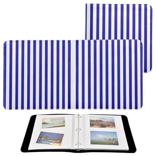 Álbum de fotos de scrapbooking DIY adhesivo, piel PU, azul marino con rayas blancas, anillado de 3 aros, 40 páginas, tamaño 8x10 para recuerdos miniatura 2