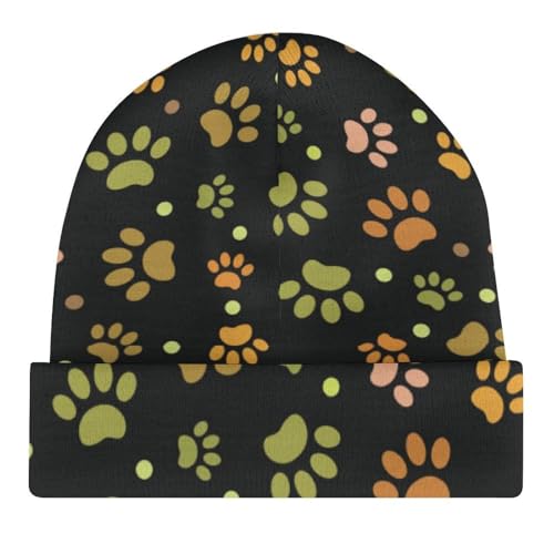 Dog Paw Pattern (2) Kids Beanie Hat for for Girls Boys Children Cap Winter Knitted Chemo Cancer Headwear Accessories Gifts Decoration Black4