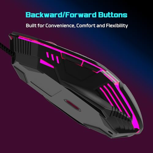 Image of EvoFox Starter Series Spectre USB Wired Gaming Mouse with Upto 3600 DPI Gaming Sensor | 6 Buttons Design | Upto 7 Million Clicks | 7 Colours Rainbow Lighting | 1.5m Braided Cable (Black)