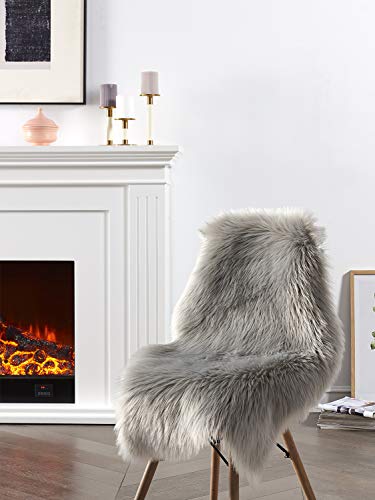 SERISSA Faux Sheepskin Fur Area Rug Grey Fur Chair Cover Seat Pad Small Fuzzy Rug for Bedroom Floor Sofa Living Room Decor 2x3 Feet