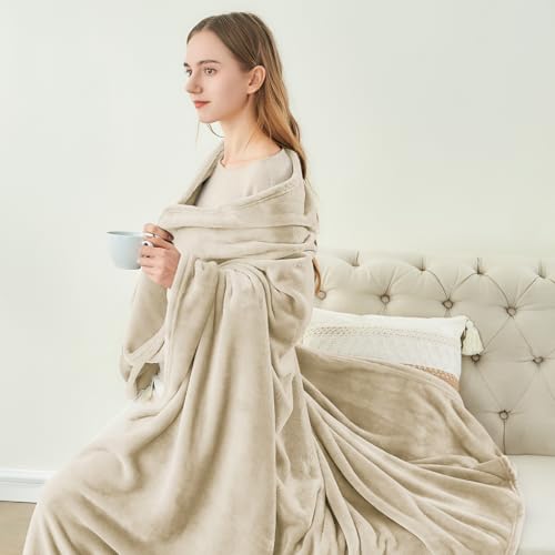 Image of BEDELITE Fleece Blanket Linen Throw Blanket for Couch & Bed, Luxury Plush Cozy Fuzzy Blanket 50 inch x 70 inch, Super Soft Warm Lightweight Fall Throw Blanket for Travel Camping