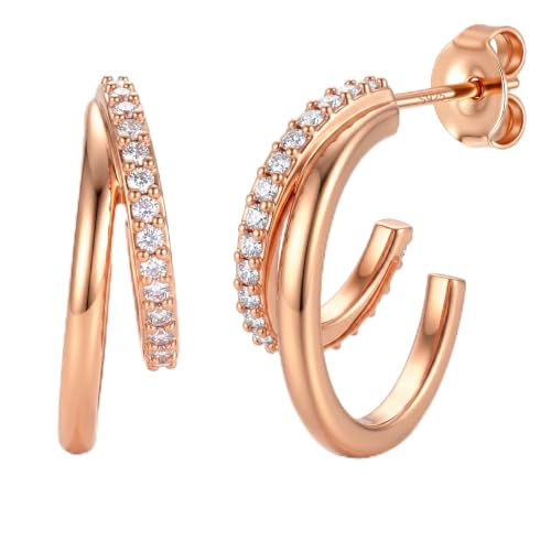 Image of Finrezio Rose Gold Stud Earrings for Women Hypoallergenic Half Hoop Earring