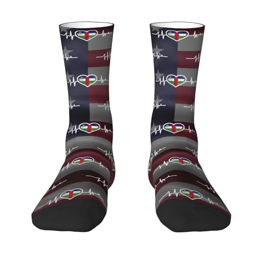 Central African Republic Flag Central African Pride Heartbeat Adult Polyester Crew Socks Breathable Moisture-Wicking Athletic Running Gym8