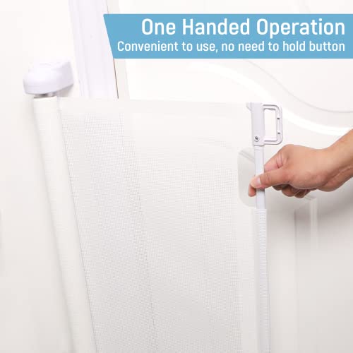 Retractable Baby Gate, Baby Gate For Stairs, Retractable Dog Gate, Baby Gate With Door 33" Tall, Extends To 55" Wide, Mesh Safety Pet Gate For Staircases, Indoors, Outdoors And Hallways, White #TOP3