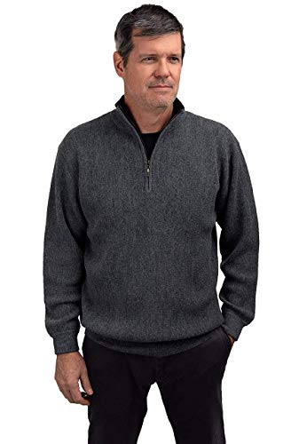 Alpaca Golf Sweaters - 100% Alpaca Wool Men's Performance Club Quarter Zip Neck Pullover Sweater (Medium, Dusty Coal/Black)