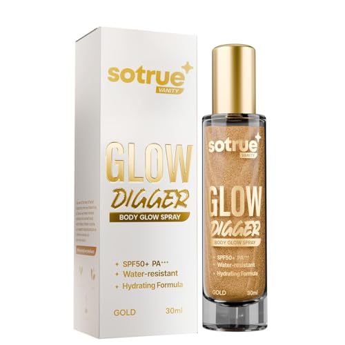 Sotrue Glow Digger Body Glow Spray | Pearlescent Gold Shimmer Mist for Radiant Skin | Lightweight Waterproof & Non-Greasy Body Highlighter | Hydrating Body Makeup for Women