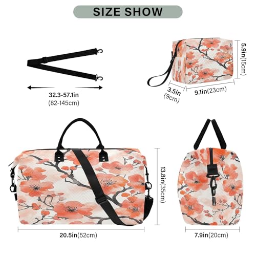 Beautiful Plum Blossoms Travel Duffel Bag Large Capacity Weekender Bag with Toiletry Bag Detachable Shoulder Strap Travel Tote Bag for Women3