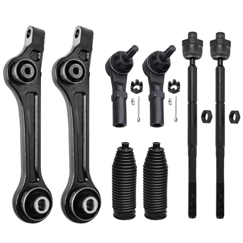 Image of Detroit Axle - 8pc RWD Front End Kit for 2015-2023 Chrysler 300 Dodge Challenger Charger, Lower Rearward Control Arms Assembly Boots Outer Inner Tie Rods Replacement