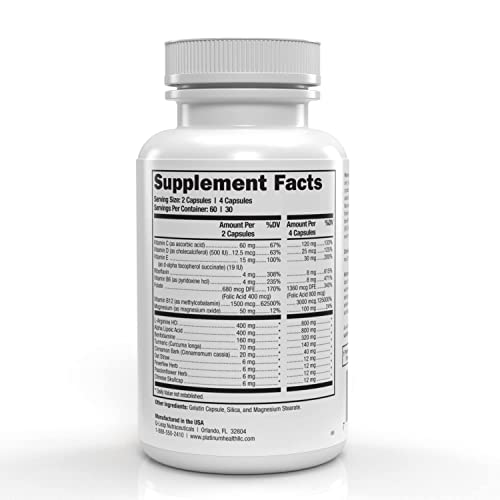 Platinum Health Alpha Lipoic Acid for Neuropathy Nerve Pain Support, Supplement, B Vitamins, L Arginine, All Natural Maximum Strength Neuropaquell for Discomfort in Feet, Hand, Toes,120 Capsules,800mg