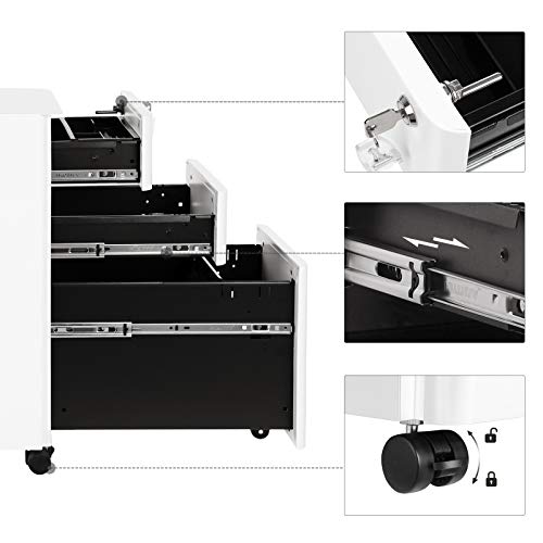 Caisson bureau acier 3 tiroirs verrouillables SONGMICS